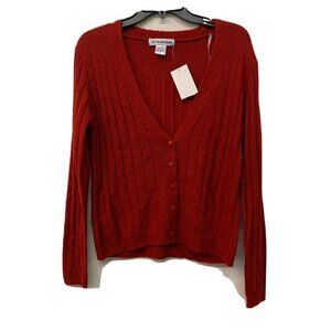 Cotton Emporium Red Ribbed Button Cardigan Long Sleeve Sweater